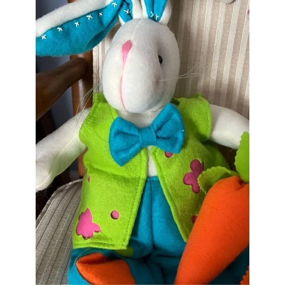 Vintage 70’s 80s Boy & Girl Stuffed Easter Bunny Dolls Handmade Felt Clothing